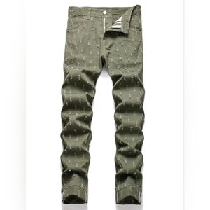 Stylish Olive Green Patterned Pants